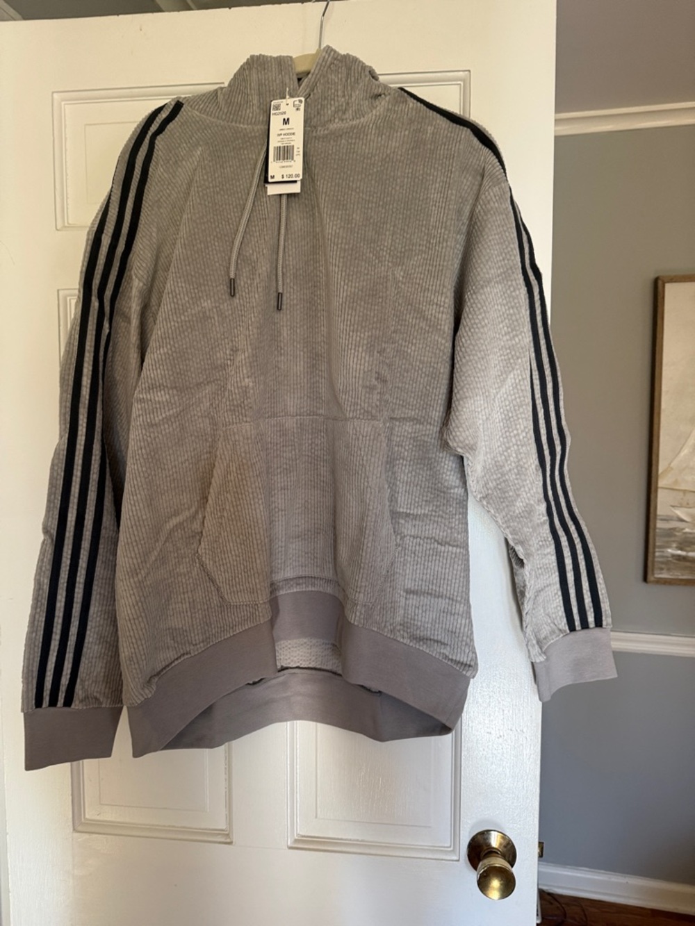UNISEX Adidas X IVY PARK HOODIE Gray Corduroy Hoodie with Black Stripe Sleeves
